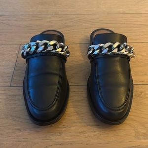 Givenchy Black Leather Chain Loafer Mules